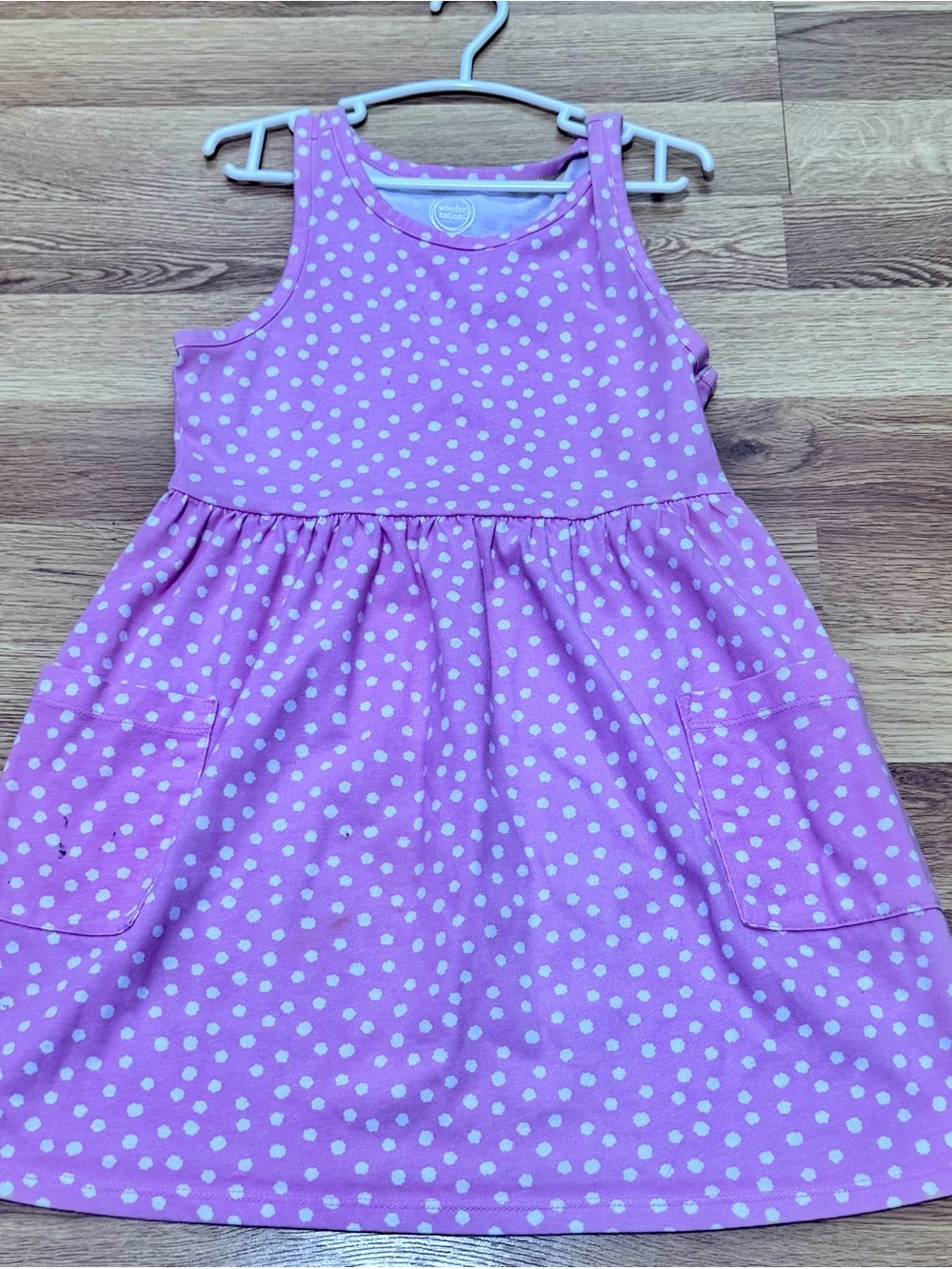 Wonder Nation Girls' Pink Polka Dot Sleeveless Dress, Size XS (4-5)